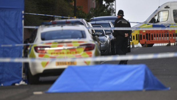 A cordon in Birmingham after the stabbing attacks on eight people.