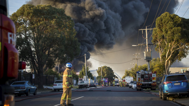 Factory fire on Thornycroft Road in Campbellfield.