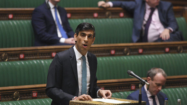Britain's Chancellor of the Exchequer Rishi Sunak delivers his one-year Spending Review in the House of Commons, in London.
