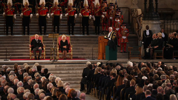 The lavish ceremony at Westminster Hall was held before the King flew to Scotland.