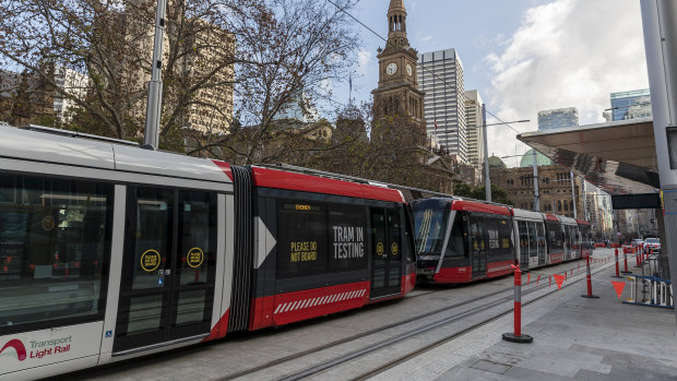 A new 67-metre tram parked at Town Hall on Wednesday.