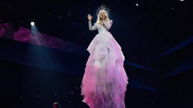Kate Miller-Heidke rehearsing in her Steven Khalil dress for Eurovision 2019. 