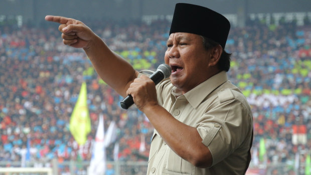 Prabowo campaigning unsuccessfully in Jakarta's central stadium for the 2014 presidential election.