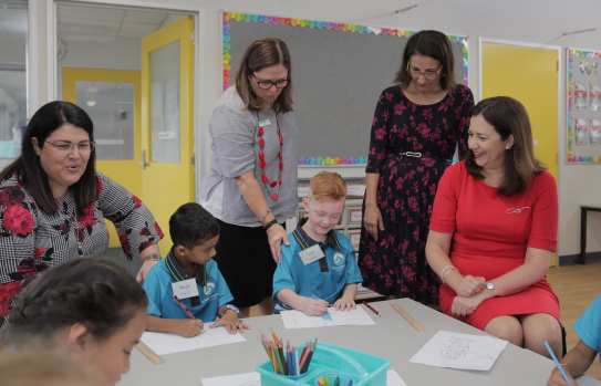 Education Minister Grace Grace (left) and Premier Annastacia Palaszczuk (right) have announced four new schools will be built at Coomera, Caloundra South, Logan and in Brisbane's inner west. 