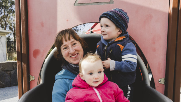 Boundless Playground has been titled Canberra's most popular playground.
Trish Banyer, with her two children Elliot 2, and Josie 10-months.
Photo: Jamila Toderas