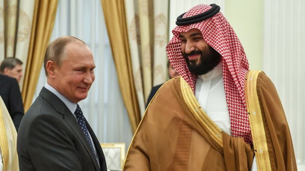 Russian President Vladimir Putin, shakes hands with Saudi Arabian Crown Prince Mohammed bin Salman during their meeting in Moscow in June. 
