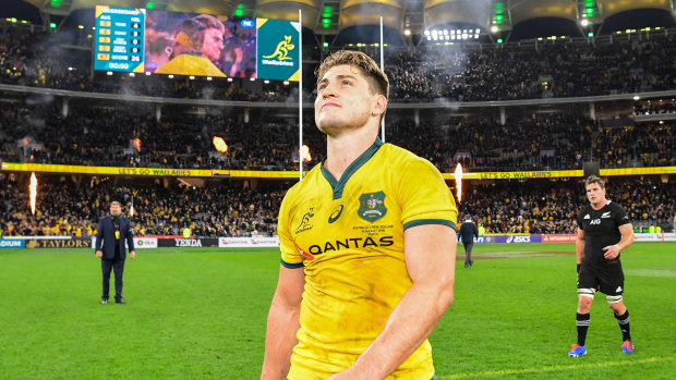 James O'Connor soaks it in after Australia's record-breaking win over New Zealand in Perth. 