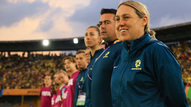 Leah Blayney in her previous role as Australia coach at the under-20 Women’s World Cup in 2024.
