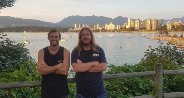 Danial Frater (right) and George Miller are stranded in Canada.
