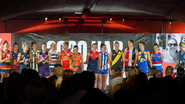 Team captains at the AFLW season launch earlier this month. 