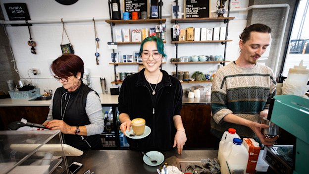 Elisa Mori serves coffee at Moorabbin’s Minnie Miny Mo cafe.