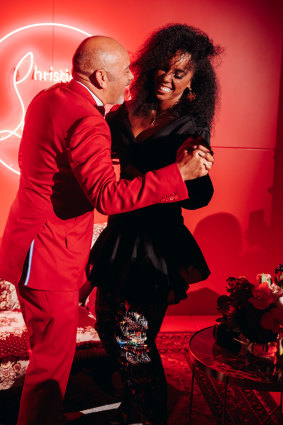 Christian Louboutin and <i>The Voice</i> coach Kelly Rowland in Sydney at a party in his honour on May 18.