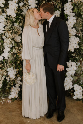 Happy couple: Hamilton Island heiress Nicky Oatley and Sydney financier Jonathan Pearce tied the knot on Monday at Balmoral.
