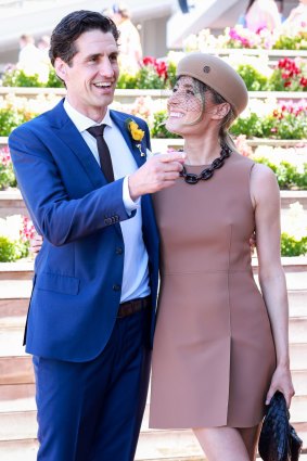 Comedian Andy Lee and girlfriend Bec Harding at the Melbourne Cup.