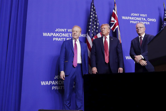 Donald Trump and Anthony Pratt with Scott Morrison in Ohio in 2019.