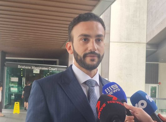 Torik Dib, Awlad Hossain’s lawyer, speaks outside the Brisbane Magistrates Court on Wednesday.