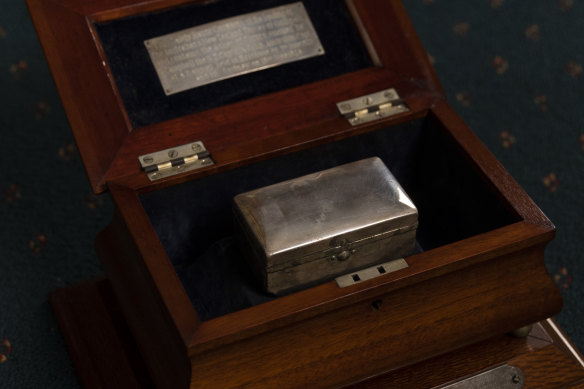 The Soccer Ashes trophy, which was found in April after 69 years.