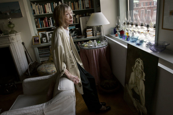  Joan Didion (pictured in her apartment in 2005) has said that when she’s nearing the end of a book, she needs to “sleep in the same room as it”.