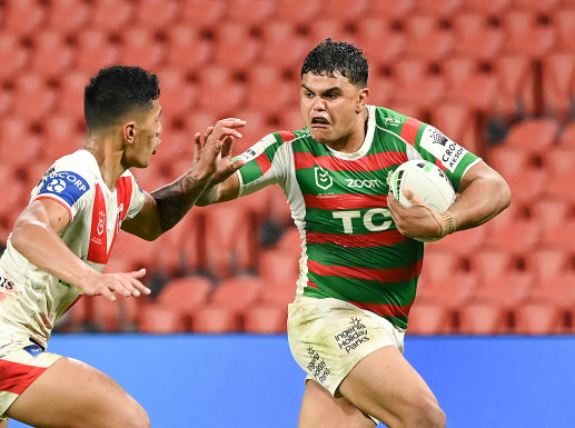 Rabbitohs fullback Latrell Mitchell was a constant threat to the Dragons on Sunday night.