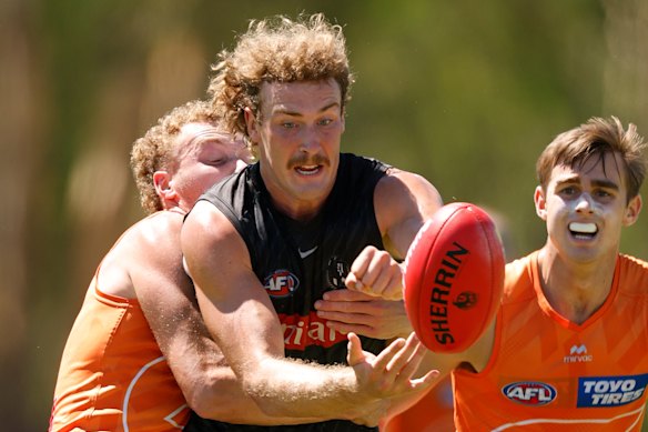Angus Anderson in action for the Pies during pre-season.