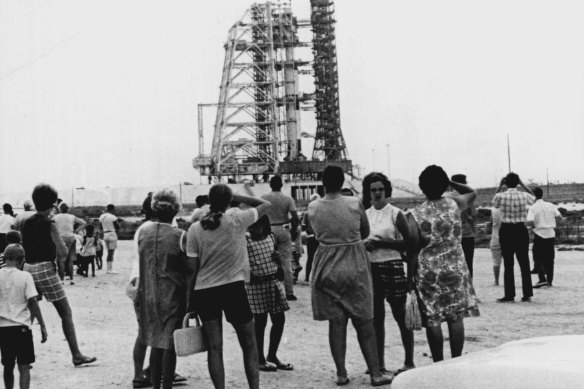 Tourists mill around near the Apollo-11 launch complex July 14, 1969. 