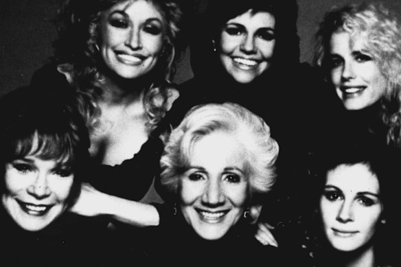 The stars of Steel Magnolias: Shirley MacLaine, Dolly Parton, Olympia Dukakis, Sally Field, Julia Roberts and Daryl Hannah.