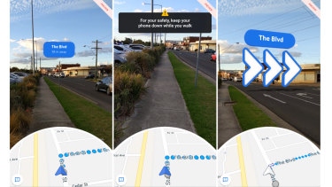 If you try to walk while looking at the AR directions, the app will warn you.