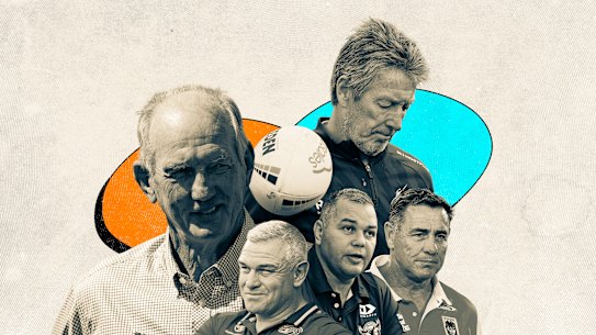 NRL coaches Wayne Bennett, Jason Ryles, Craig Bellamy, Anthony Seibold and Shane Flanagan