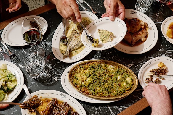 Dishes at Bar Sophia including the orzo baked with saffron, leek and Moreton Bay bug.