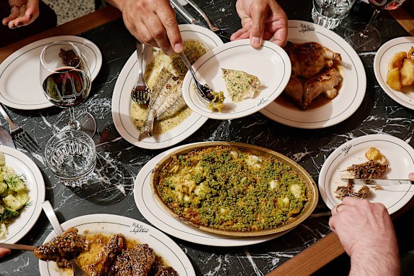 Dishes at Bar Sophia including the orzo baked with saffron, leek and Moreton Bay bug.