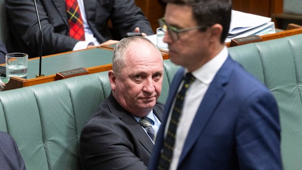 Joyce and Nationals leader David Littleproud during question time at Parliament House in February.