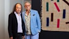 Uyghur artist Aniwar Mamat and former diplomat Geoff Raby, who curated Aniwar’s exhibition at Vermilion Art in Dawes Point, Sydney. 