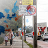 School zones on Pittwater Road in Narrabeen on Friday, July 2, 2023. Speed cameras in Narrabeen school zones issue the highest number of fines in the state. Photo: Nikki Short / The Sydney Morning Herald .composite with map