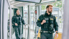 German police check a tramway arriving from France at the German-French border in Kehl, Germany. 