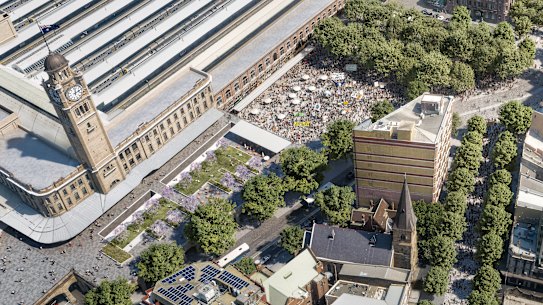 An artist's impression of the council's plans for a major square next to Central Station.