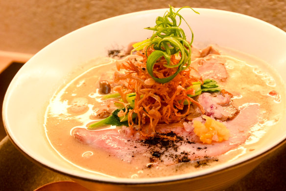 Toripaitan ramen, the chicken-based cousin to the rich tonkotsu pork broth.