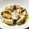 Agnolotti filled with Moreton Bay bug meat and served with a lobster bisque and butter sauce at Little Black Pig & Sons.
