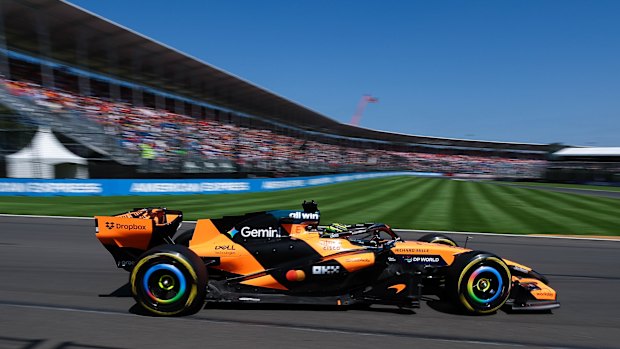 McLaren star Oscar Piastri zooms around the Albert Park circuit.