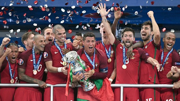 Cristiano Ronaldo and the Portuguese celebrate their win at Euro 2016.