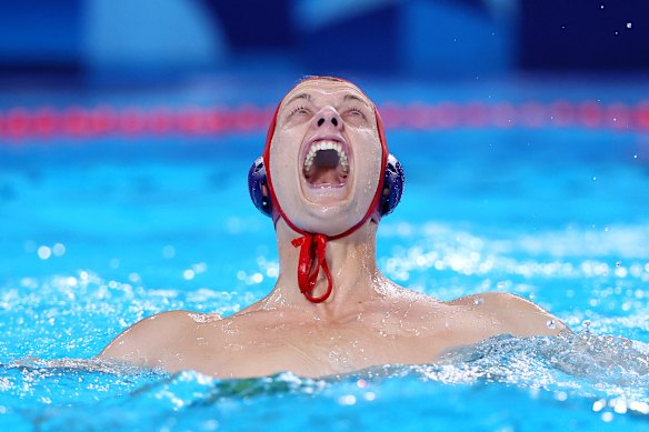 Nic Porter of Team Australia celebrates in the men’s preliminary round against France.