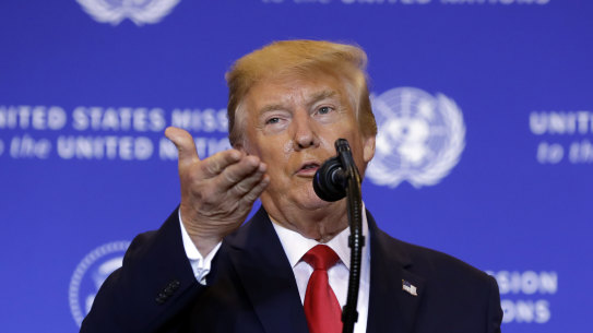 US President was far less energetic than usual, as he appeared before reporters in New York to discuss impeachment. 