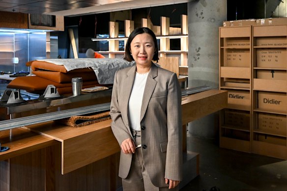 Restaurateur Melanie Zhang of fine diner Ishizuka inside her forthcoming Bourke Street restaurant, Oden.