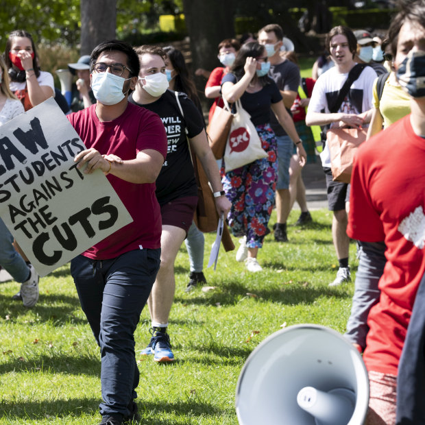 Protesters at the University of Sydney in September 2020.