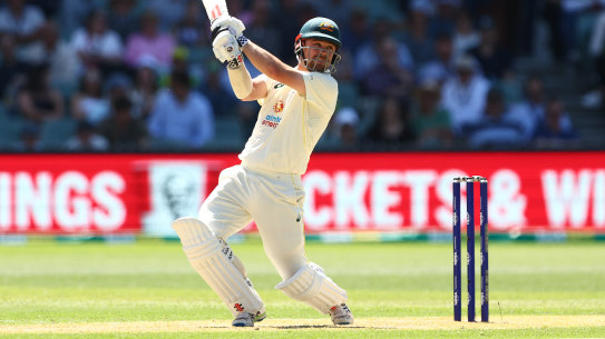 Travis Head bats during day two of the Second Test Match