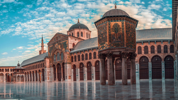 Umayyad Mosque at sunset – a Christian basilica in a previous life, a Roman temple to Jupiter before that.