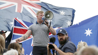 Far-right figurehead Blair Cottrell at a rally in January. 