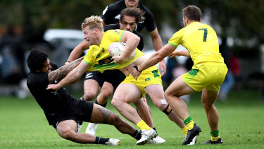 Lachlan Miller grapples with the New Zealand defence.