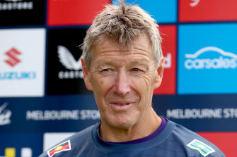 Craig Bellamy speaks to the media at Melbourne Storm training.