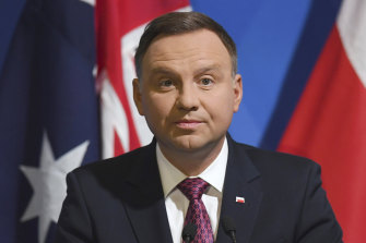 Polish President Andrzej Duda pictured in Sydney during his state visit to Australia in August 2018. His government has sought to appeal to right-wing voters.
