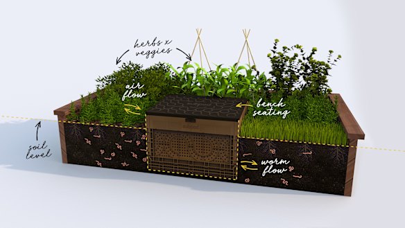 The Subpod unit is an in-ground compost system and worm farm. 